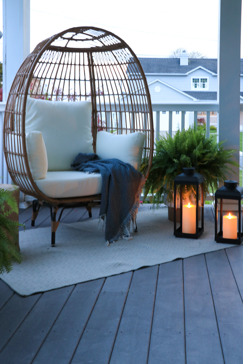 Amazon Classic Nantucket Outdoor Summer Must-Haves. Solar lanterns and  egg chair.